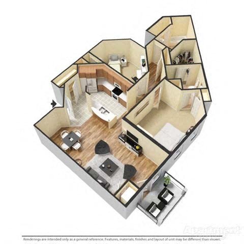 a 3d floor plan of a home with a bedroom and a living room