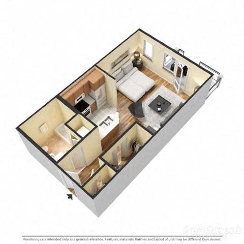 a floor plan with a bedroom and a living room