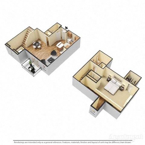 two floor plans with a bedroom and a living room
