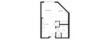 a floor plan of a unit with a bedroom and a living room