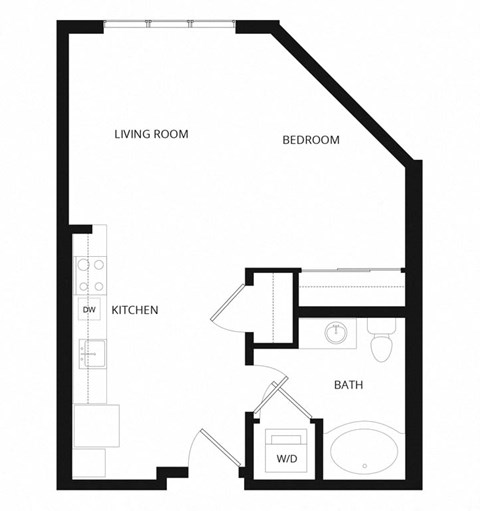 a floor plan of a unit with a bedroom and a living room