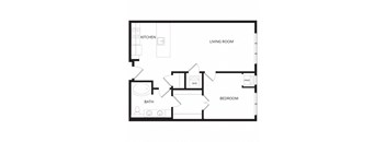 a floor plan of the living room and kitchen of a small apartment