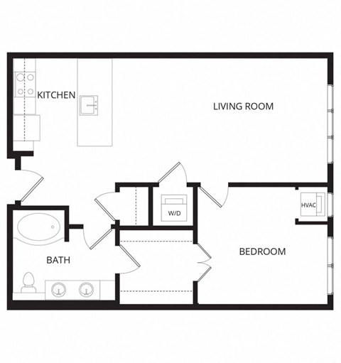 a floor plan of the living room and kitchen of a small apartment