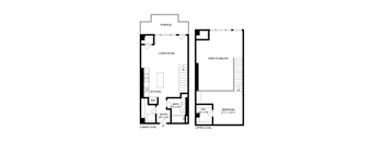 a floor plan of a house with two floors separated by a doorway