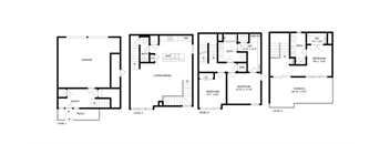three floor plan of different rooms of a house on a white