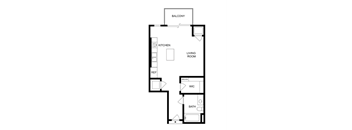 a floor plan of a small apartment with a bedroom and a living room