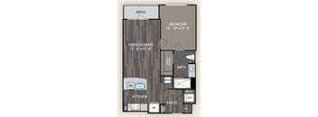 A floor plan of a home with a living room, dining room, kitchen, bathroom, and bedroom.