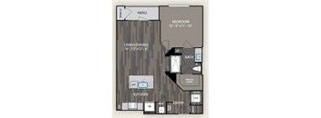 A floor plan of a home with a living room, dining room, kitchen, and bathroom.
