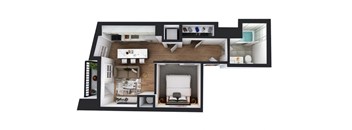 A floor plan of a house with a living room, kitchen, dining room, and bedrooms.