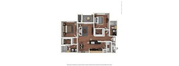 A 3D floor plan of a house layout.