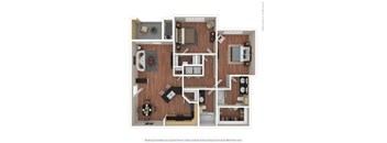 A detailed 3D floor plan of a house layout.