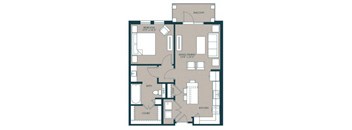 A floor plan of a house with a balcony, bedroom, living/dining area, bathroom, kitchen, and closet.