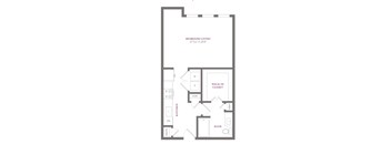 A floor plan of a bedroom/living room sized at 17'14"x13'2".