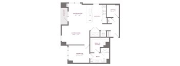 A floor plan of a house with a living room, dining room, kitchen, and bathroom.