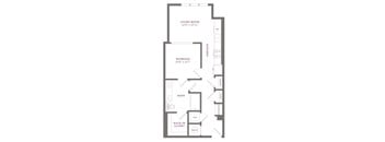 A floor plan of a home with a living room, bedroom, bathroom, and walk-in closet.