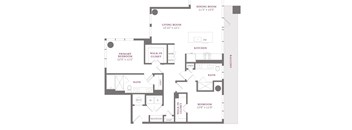 A floor plan of a home with a living room, dining room, kitchen, and multiple bathrooms.