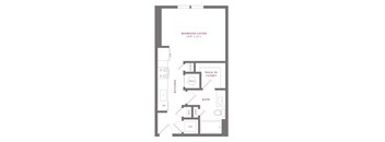 A floor plan of a bedroom/living room sized at 14'8" x 12'4".