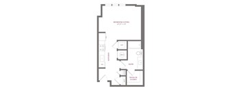 A floor plan of a bedroom/living room sized at 14'10"x13'.