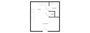 a floor plan of a small house with a kitchen and a living room