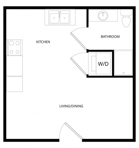 a floor plan of a small house with a kitchen and a living room