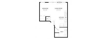 a floor plan of a small house with a kitchen and a living room