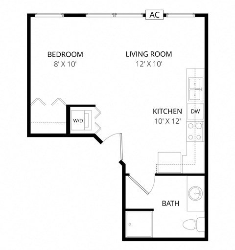 a floor plan of a small house with a kitchen and a living room