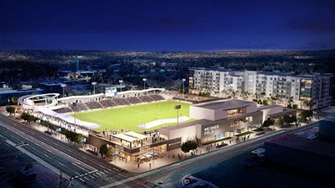 a rendering of a soccer field on top of a building