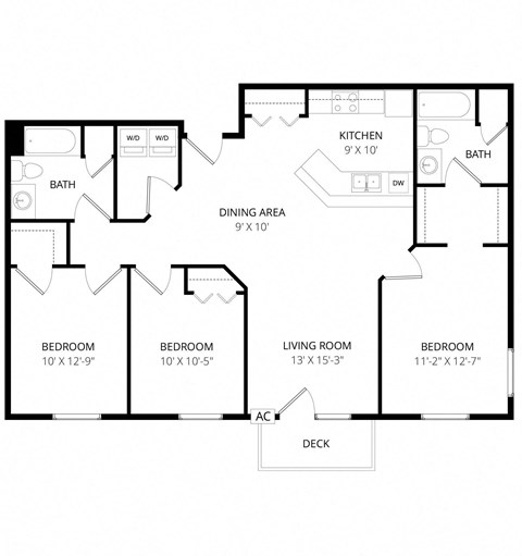 a floor plan of a home with two bedrooms and two bathrooms