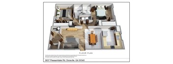 A floor plan of a house with a living room, dining room, kitchen, and bedrooms.