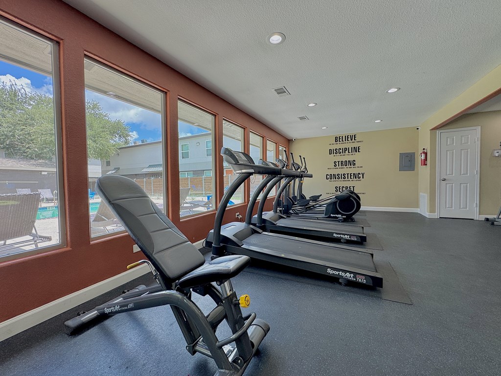 Weight bench and fitness equipment at Christy Estates Apartments