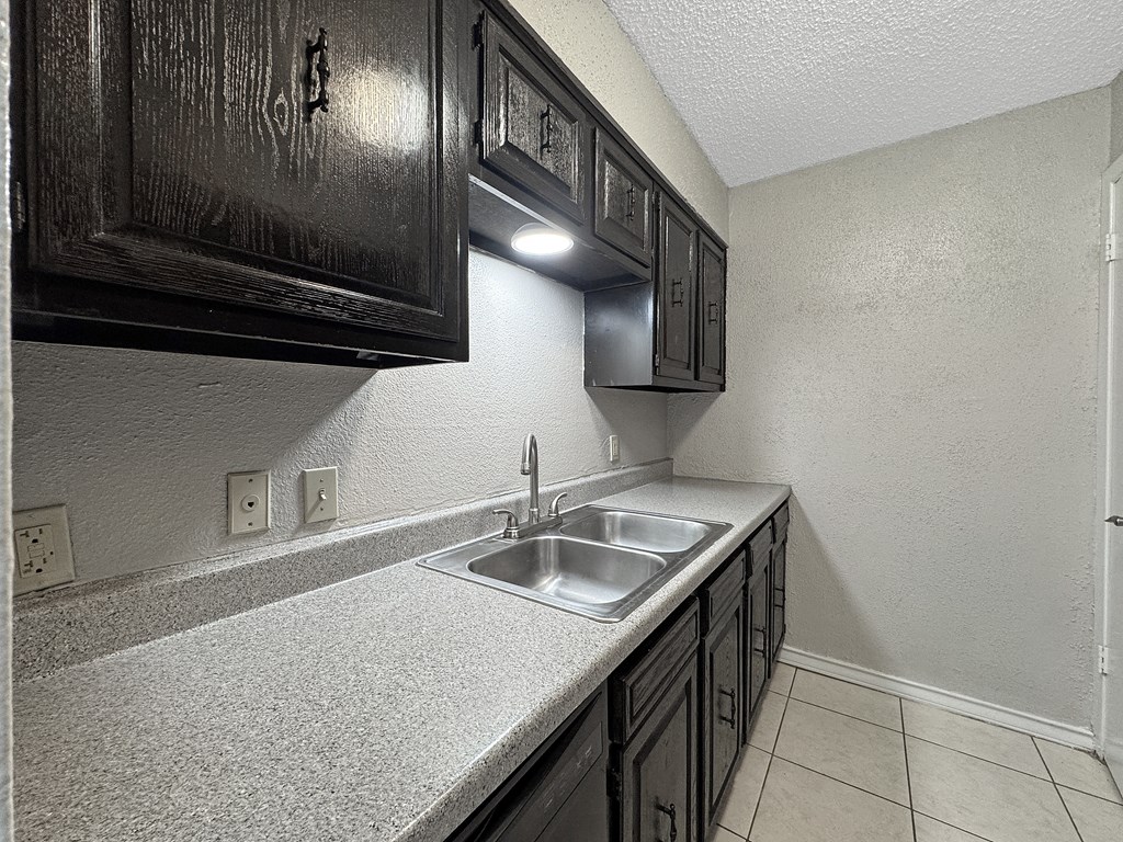 Black kitchen cabinets with stainless steel sink – Borders Apartments Brownsville TX