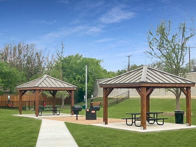 Picnic pavilion with BBQ grills and shaded seating area