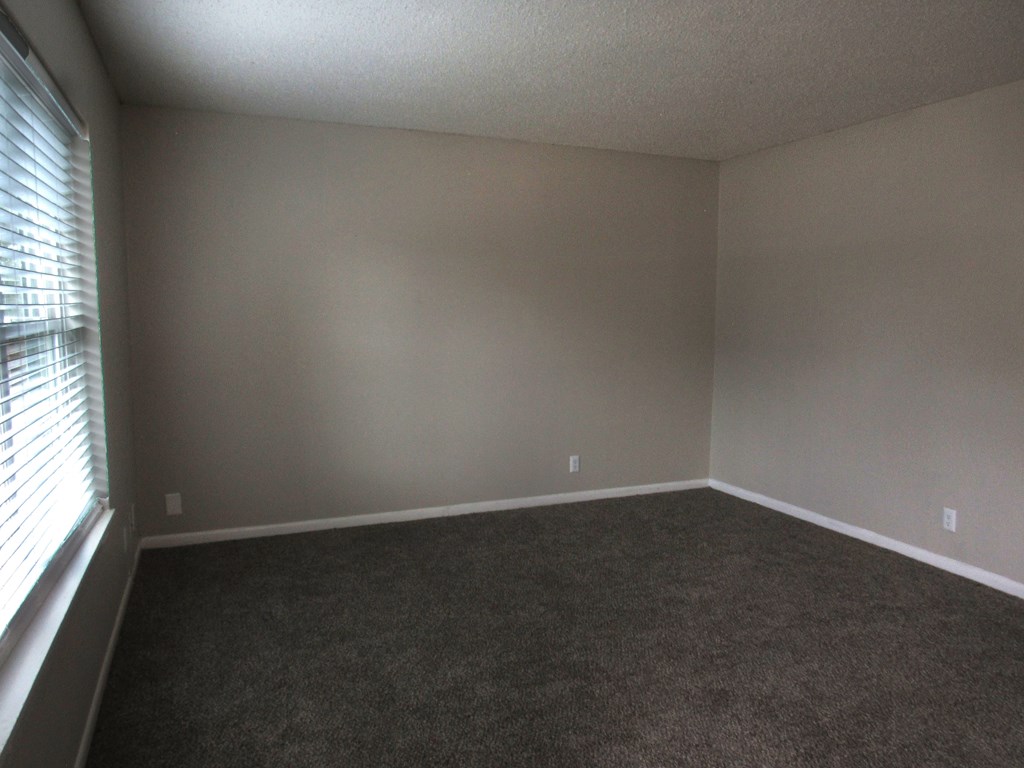 an empty room with carpet and a window