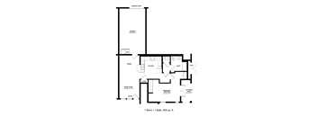 A floor plan of a one bedroom apartment with a garage.