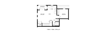 A floor plan of a one bedroom, one bath house.