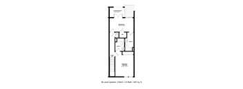 A floor plan of a two bedroom, two bathroom apartment with a balcony.