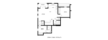 A floor plan of a 2 bedroom 2 bath house.
