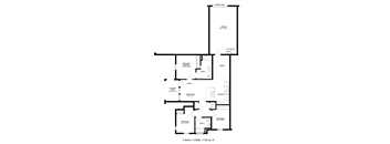 A floor plan of a house with a garage door and dimensions for each room.