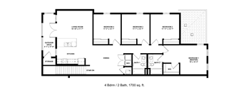 A floor plan of a 2 bedroom, 2 bathroom apartment.