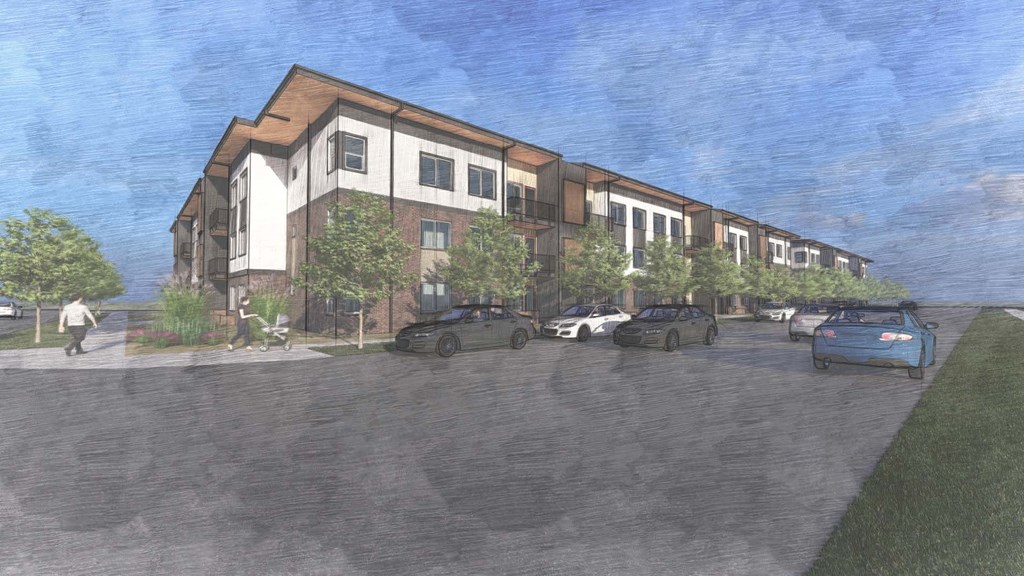 A rendering of Ascent at Hover Crossing side street with parking