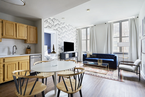 spacious apartment living room at 1530 chestnut apartment building