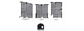 Three floor plans for a building named Linden Place.