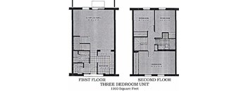 A black and white image of a three bedroom unit floor plan.