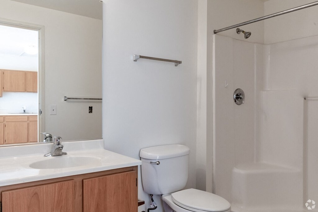 A white toilet sits next to a sink in a bathroom.