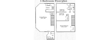 A black and white image of a 3 Bedroom Floorplan.