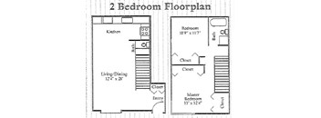 A 2 Bedroom Floorplan includes a Kitchen, Living/Dining area, and two Bedrooms.