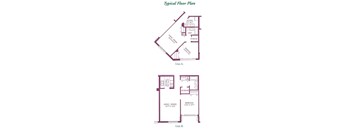 A floor plan of a typical apartment with a kitchen, living room, and bedroom.