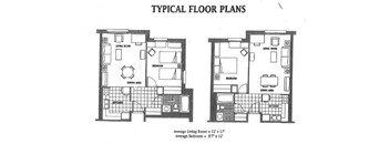 Two floor plans for a house with living rooms, bedrooms, and kitchens.