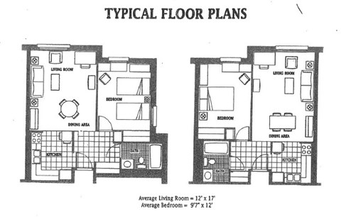 Two floor plans for a house with living rooms, bedrooms, and kitchens.