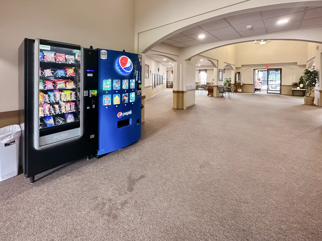 the vending machines are in the center of the building